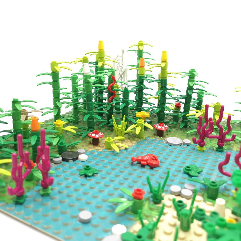 ZHX Rainforest Jungle Bridge Building Block Toys with 2pcs Baseplates(10x10 inches Each) Garden Bricks Accessories Bush Flowers Animals Coconut Trees