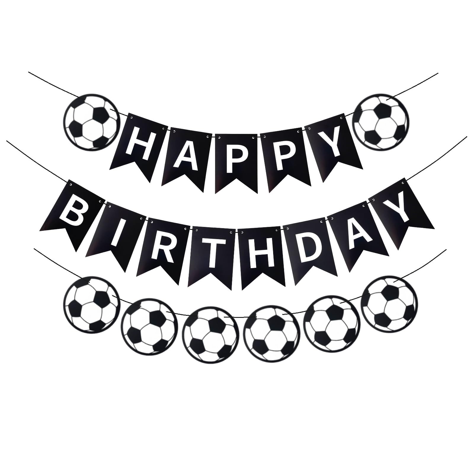Runhiskii Soccer Happy Birthday Banner, Black Soccer Birthday Sign for Boys Girls Fans Party Decoration