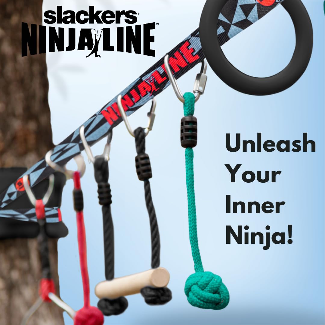 Slackers Ninjaline - 36' Intro Kit - Includes 7 Hanging Attachments - Best Outdoor Ninja Warrior Training Equipment For Kids - Build Your Very Own