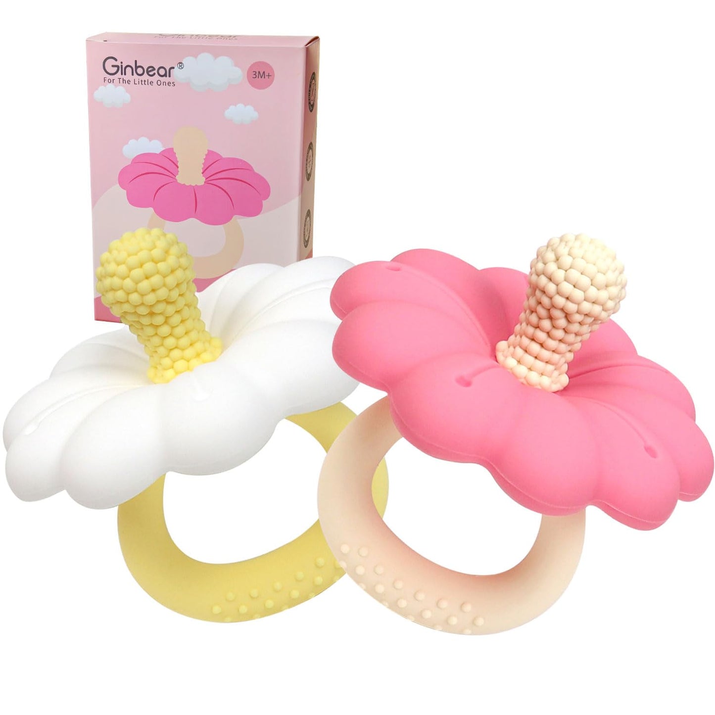 Ginbear Silicone Baby Teether for Girls, BPA Free Food Grade Infant Teething Toys, Soothing Baby Chew Toys, Sensory Teething Pain Relief Pacifier 3