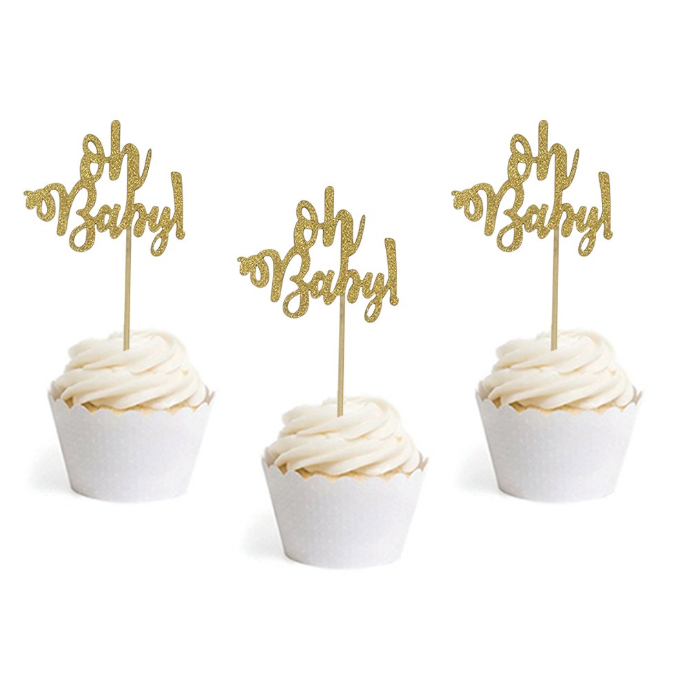 24 Gold Glitter Cake Cupcake Toppers Picks for Wedding Birthday Baby Shower Party Decorations