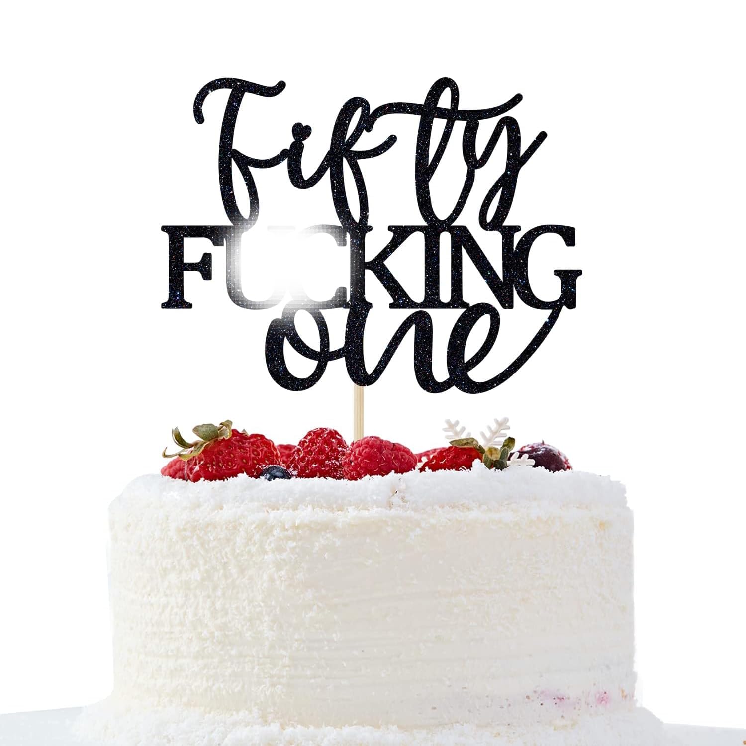 Unoggsor Fifty Fucking One Cake Topper - Happy 51st Birthday Cake Decor - Cheers to 51 Years Birthday Party Decorations Supplies, Black Glitter