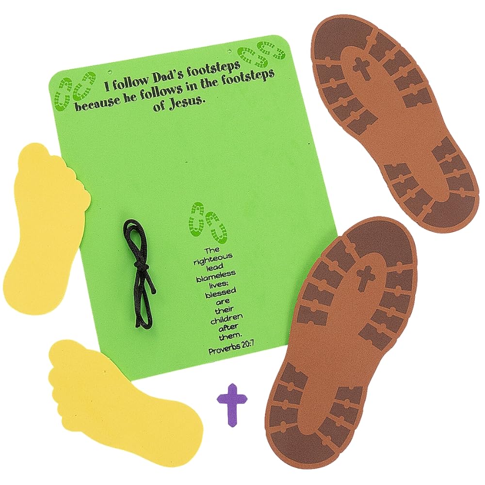 Fun Express Religious Father's Day Footprint Sign Craft Kit (Makes 12) - Christian Sunday School Crafts for Kids, Bulk DIY Activity, Self-Adhesive