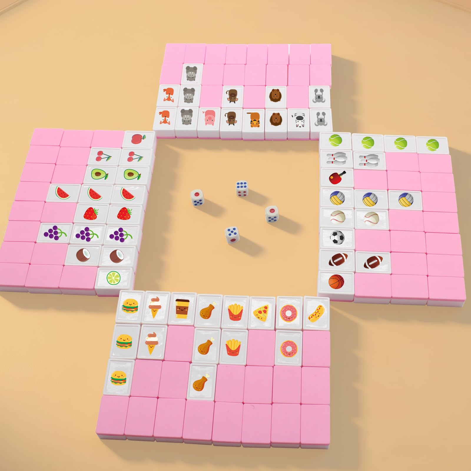 American Mahjong Game Set,Mahjong Tile Game,Mahjong Set with 128 Premium Pink Tiles(1.18'') Animal and Food Pattern with Handbag for picnics, Camping