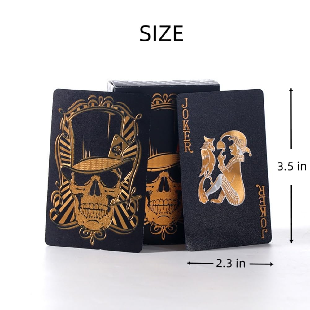 Ivymei 2 Pack Black Silver Skull Playing Cards Waterproof Poker Cards Plastic Gold Foil Poker,PVC High Flexible (Black)
