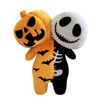 Glow-in-the-Dark Halloween Plush Toy - Reversible Pumpkin & Skeleton Dual Head Horrible Plushies Pillow 9.8" Ultra-Soft Cuddle Buddy noctilucent Bones