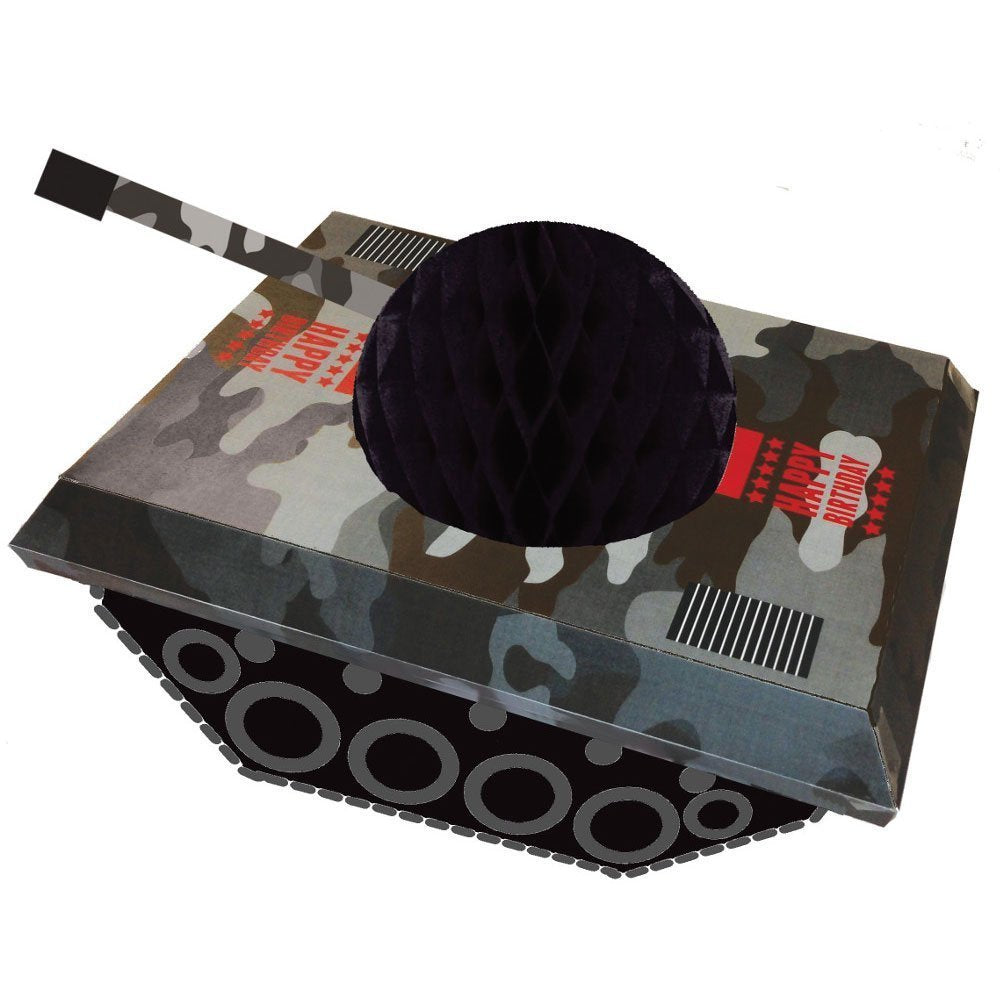 Creative Converting Operation Camo Centerpiece Tank with Honeycomb, Gray