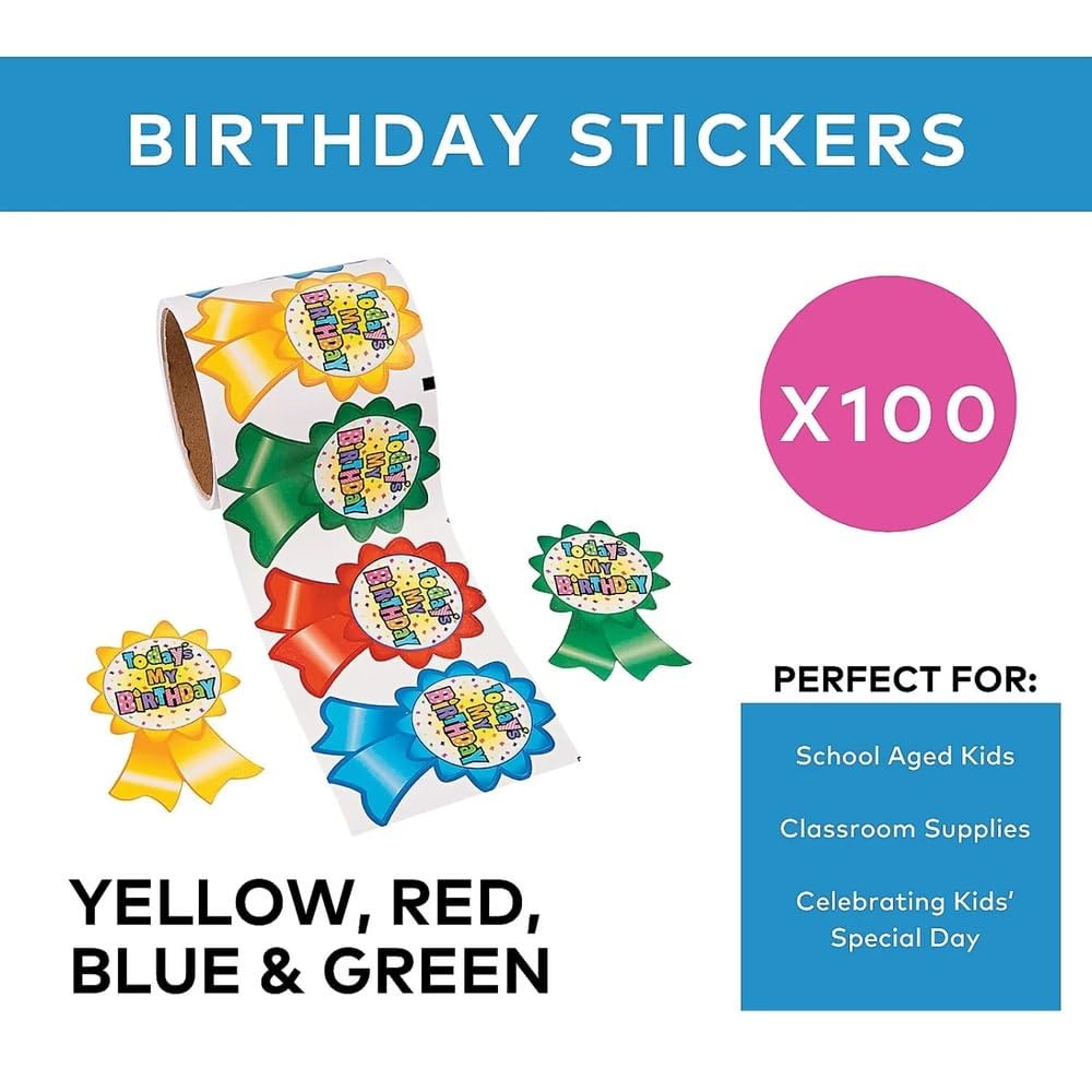 Fun Express Today'S My Birthday Roll Stickers | Party Supplies for Birthdays, Holidays & Special Celebrations