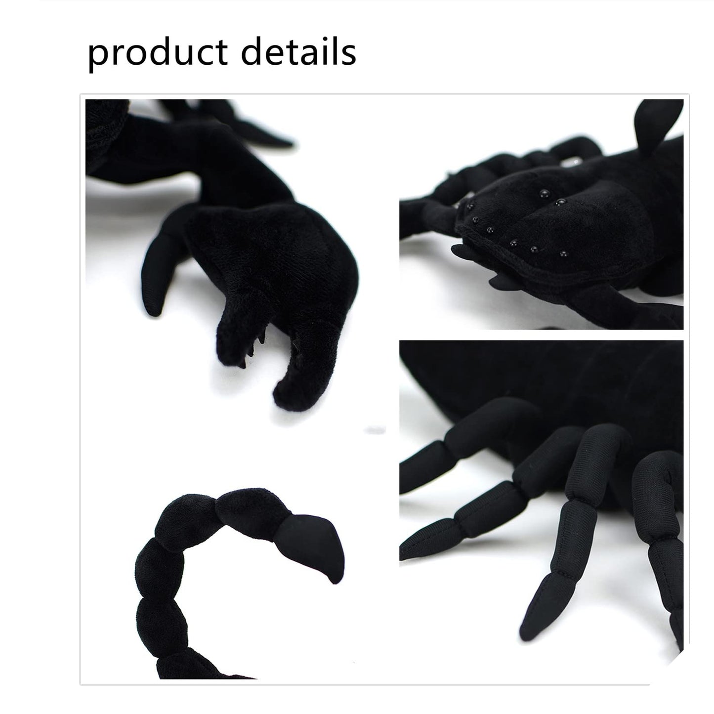 Tiny Heart Simulation Emperor Scorpion Plush Toy, 15.74inch Black Super Soft Realistic Scorpion Plush Stuffed Animal Toy Figure for Kids Halloween