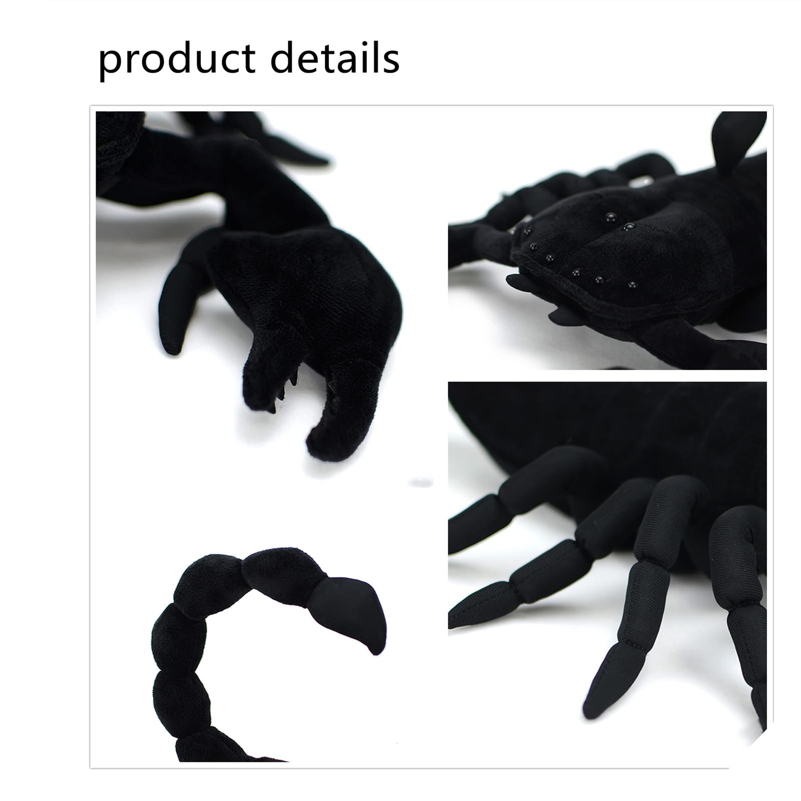 Tiny Heart Simulation Emperor Scorpion Plush Toy, 15.74inch Black Super Soft Realistic Scorpion Plush Stuffed Animal Toy Figure for Kids Halloween