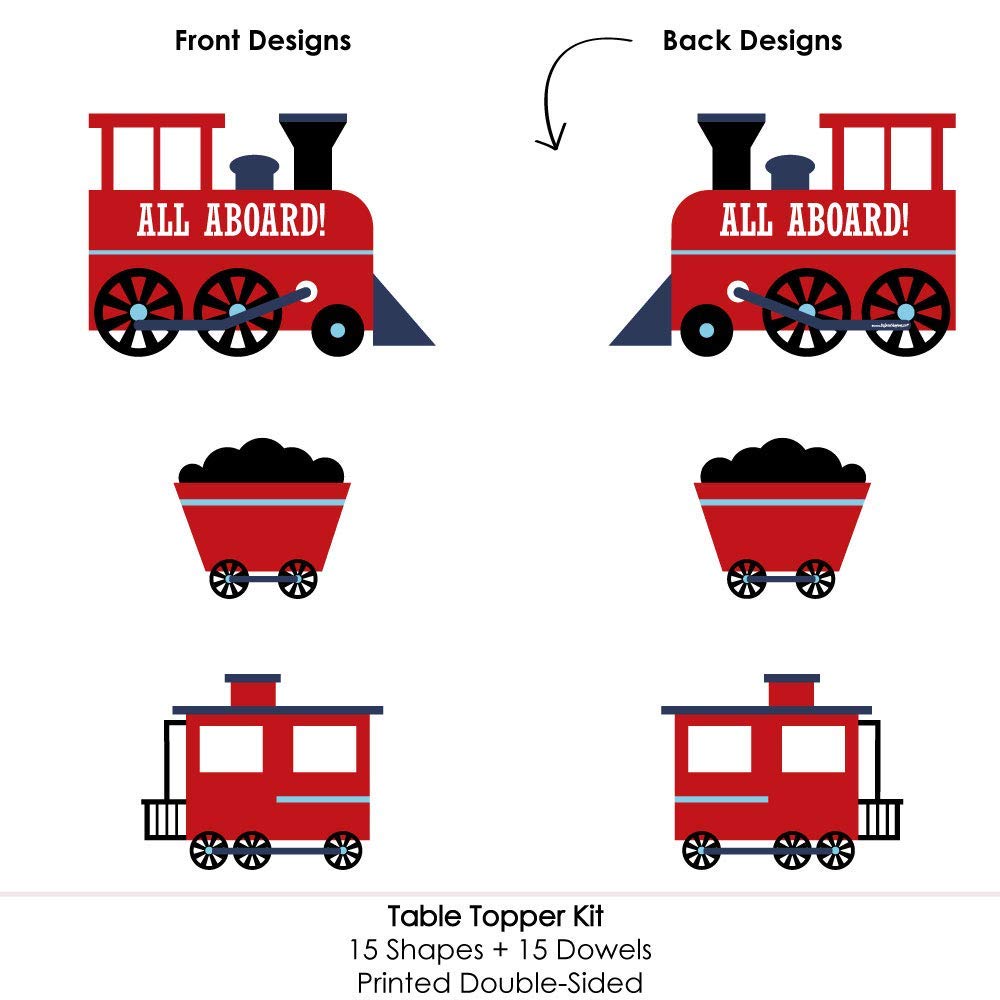 Big Dot of Happiness Railroad Party Crossing - Steam Train Birthday Party or Baby Shower Centerpiece Sticks - Table Toppers - Set of 15