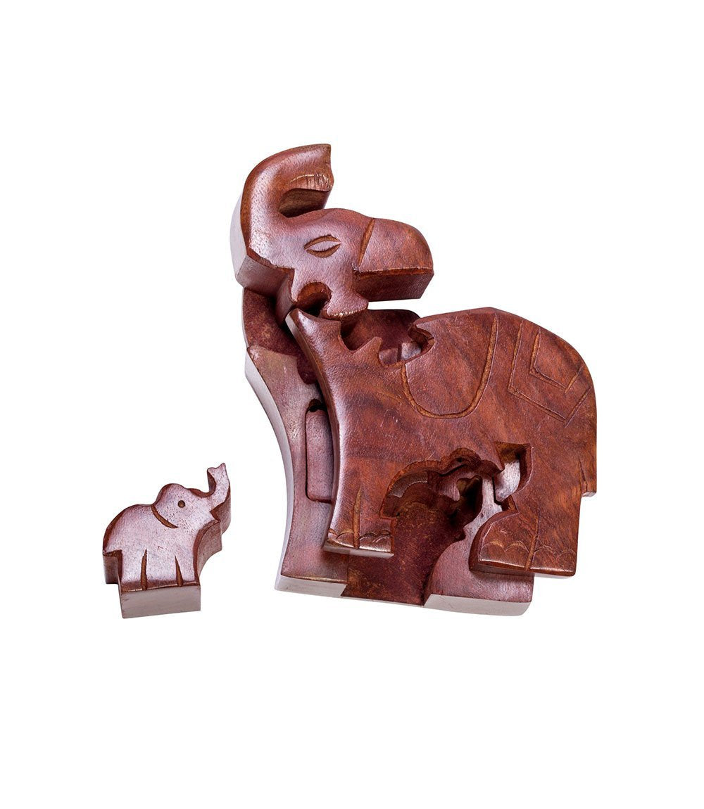Matr Boomie Fair Trade Gift, Hand Carved Solid Wood Mama Elephant Puzzle Box/Jewelry Box/Puzzle Box for Adults/Brain Teaser with Secret Compartment