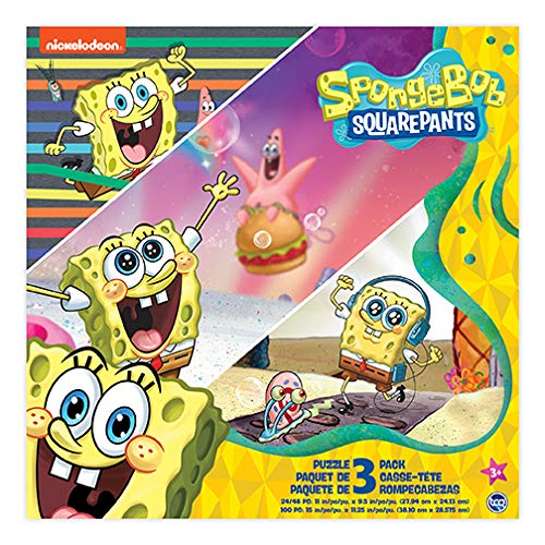 Spongebob Squarepants - 3 in 1 Jigsaw Puzzles for Kids. Great Birthday & Educational Gifts for Boys and Girls. Colorful Pieces Fit Together Perfectly