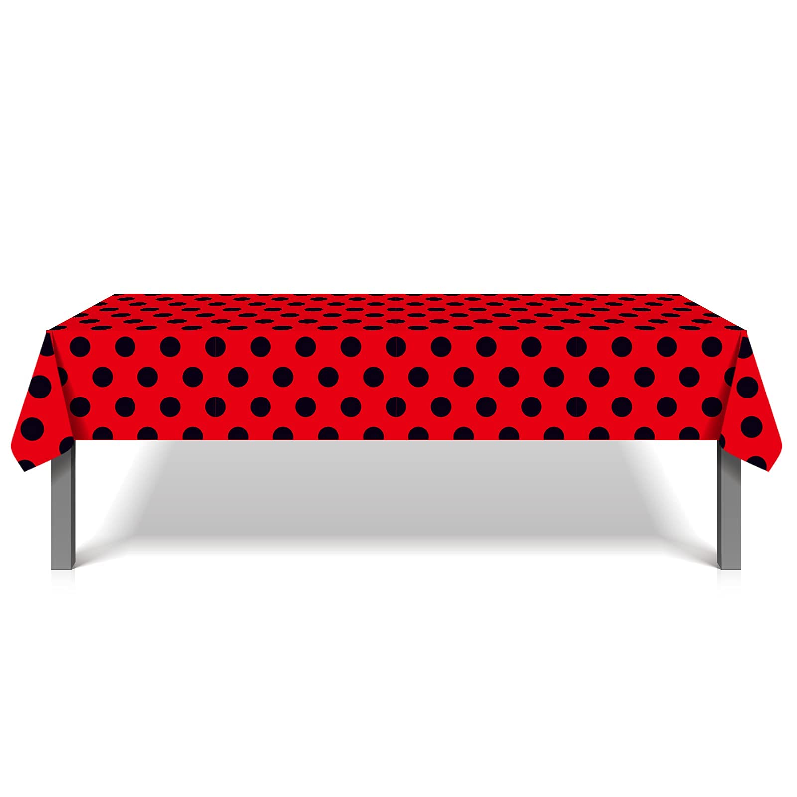 2 Pieces Ladybug Tablecover Ladybug Party Tablecloth, Little Ladybug Plastic Tablecloth Vintage Polka Dots Tablecloth Rectangular Black and Red