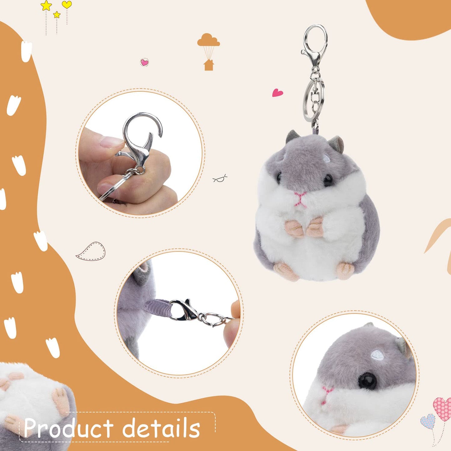 RAYNAG Set of 2 Cute Hamster Plush Keychains