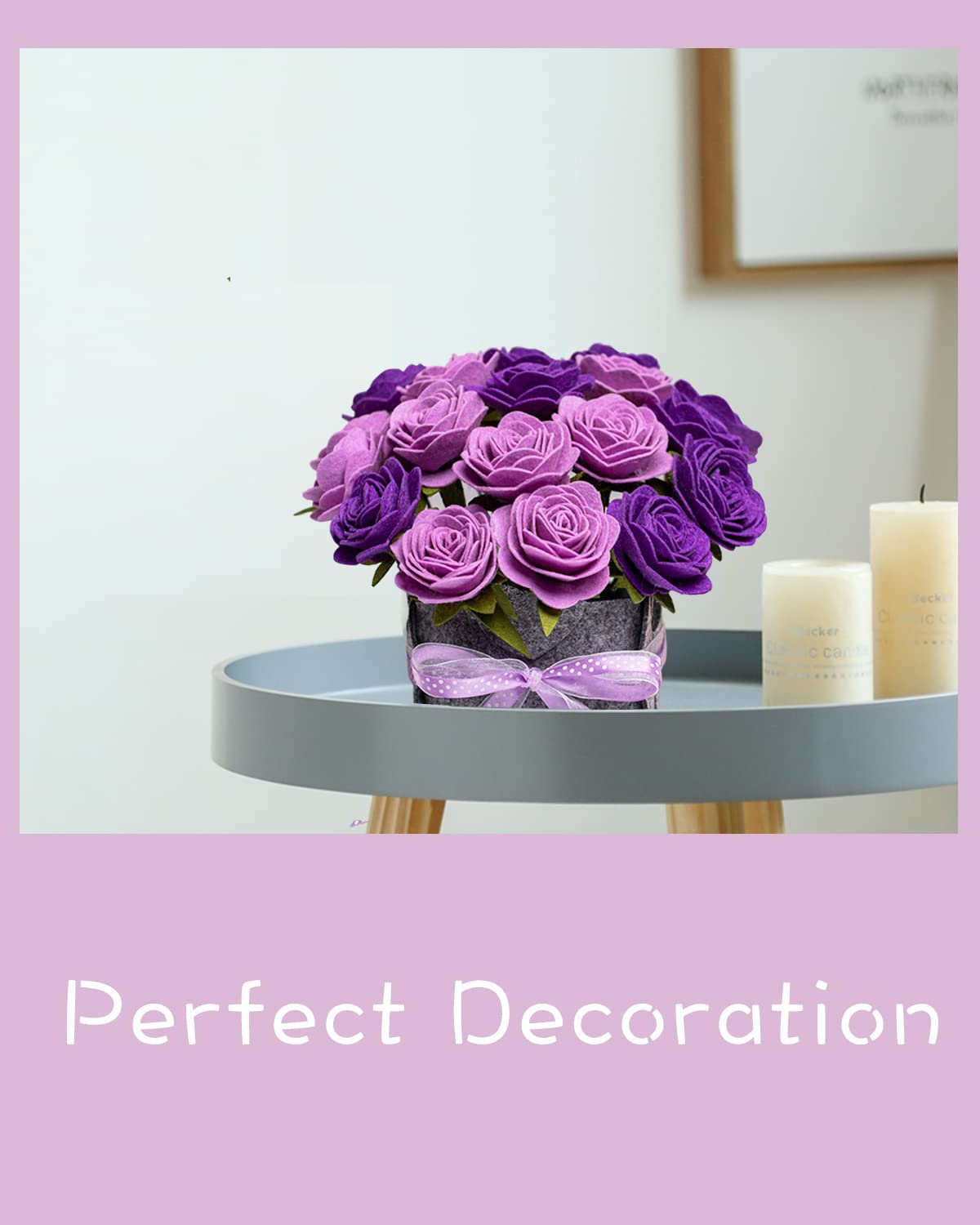BAZIMA DIY Felt Flower Art Craft Kit, DIY Purple Rose Pot Bonsai Kit, Floral Gifts, Beginner Craft Kit, Arrange Pre-Cut Flowers and Foliage