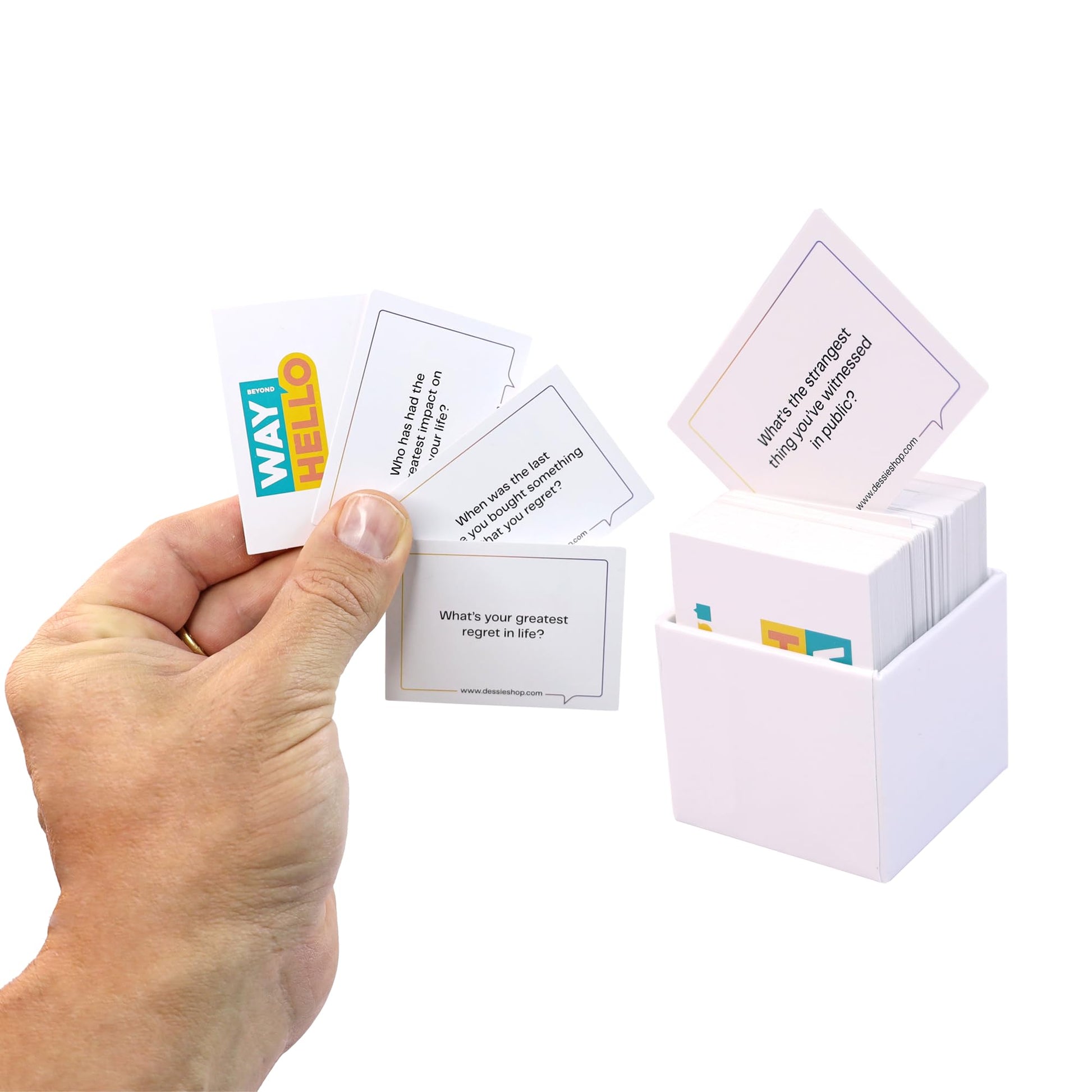 Dessie Way Beyond Hello: 120 Unique Conversation Cards, Therapy Games, and Questions for Couples, Families, and More. Perfect for Dinner Dates, Ice