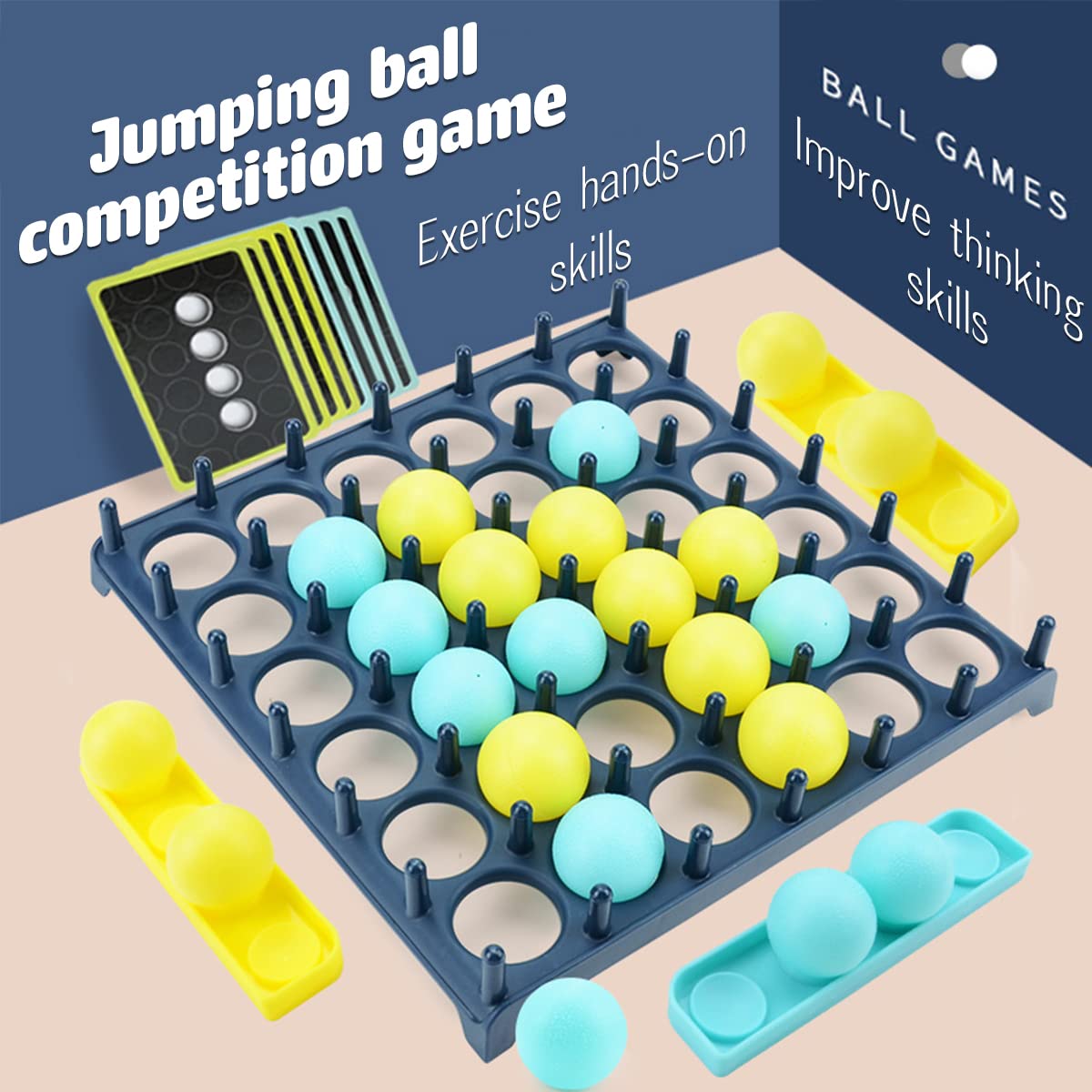 Bounce Ball Game with Family, Adults, Teens and Children, Connect Ball Board Games Table Game Toys, with 9 Cards with Different Patterns, 16 Balls