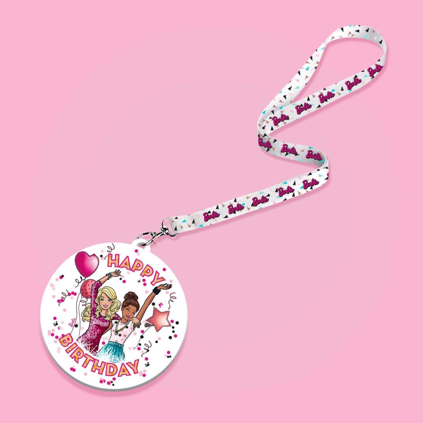 Megatoys Barbie Birthday Party Gift Set - Tin Box, Tin Pencil Case, Stickers, Birthday Necklace, Plush, and Birthday Hat