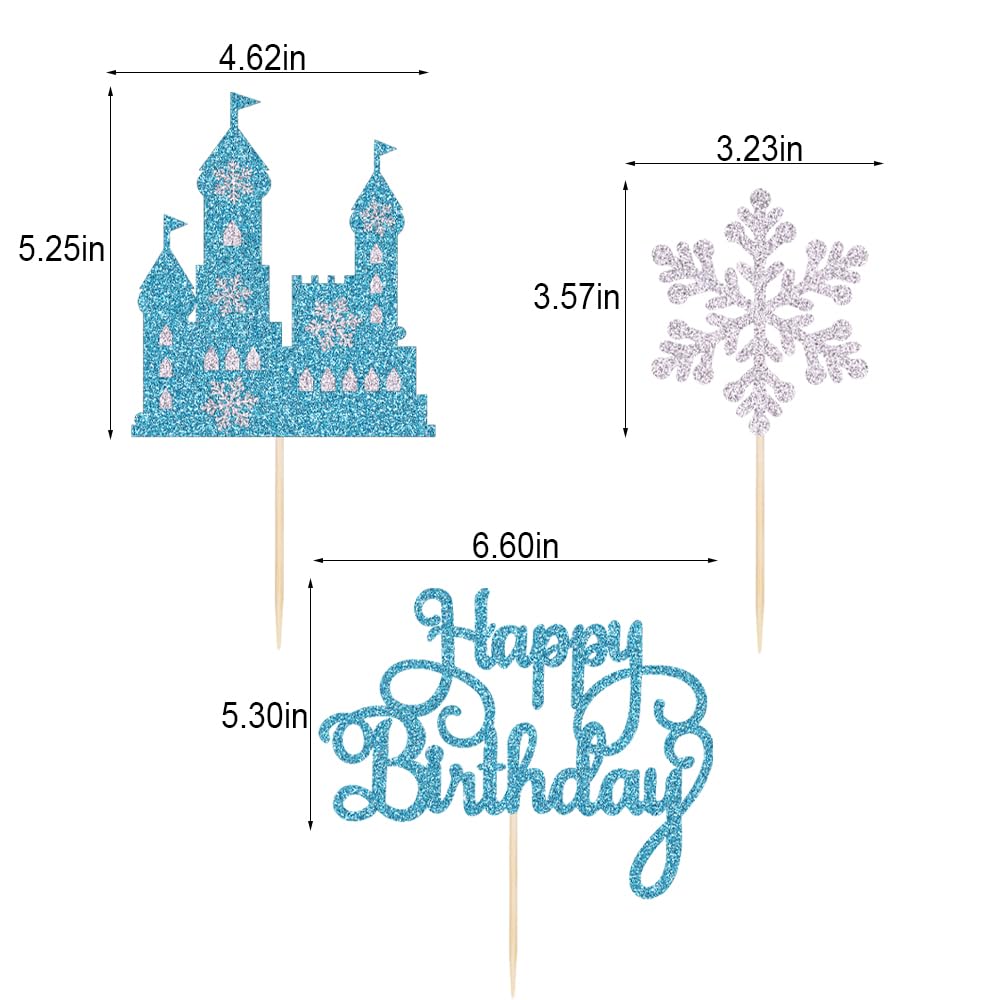 Qertesl Frozen Castle Birthday Cake Topper,3Pcs Winter Wonderland Themed
