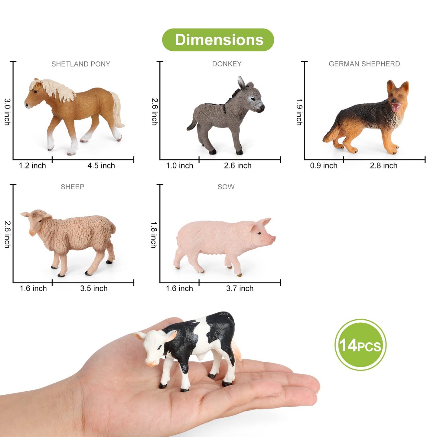 Volnau Farm Animal Toys Figurines 14PCS Barn Figures for Toddlers Kids Preschool Educational Cow Sheep Cock Hen Dog Pig Sets Christmas Decoration Gift