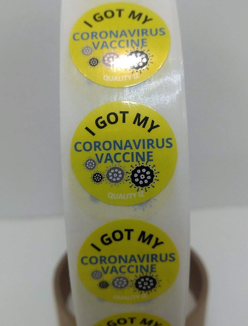1" I Got My Corona Vaccine, Stickers (Yellow, 100/roll)