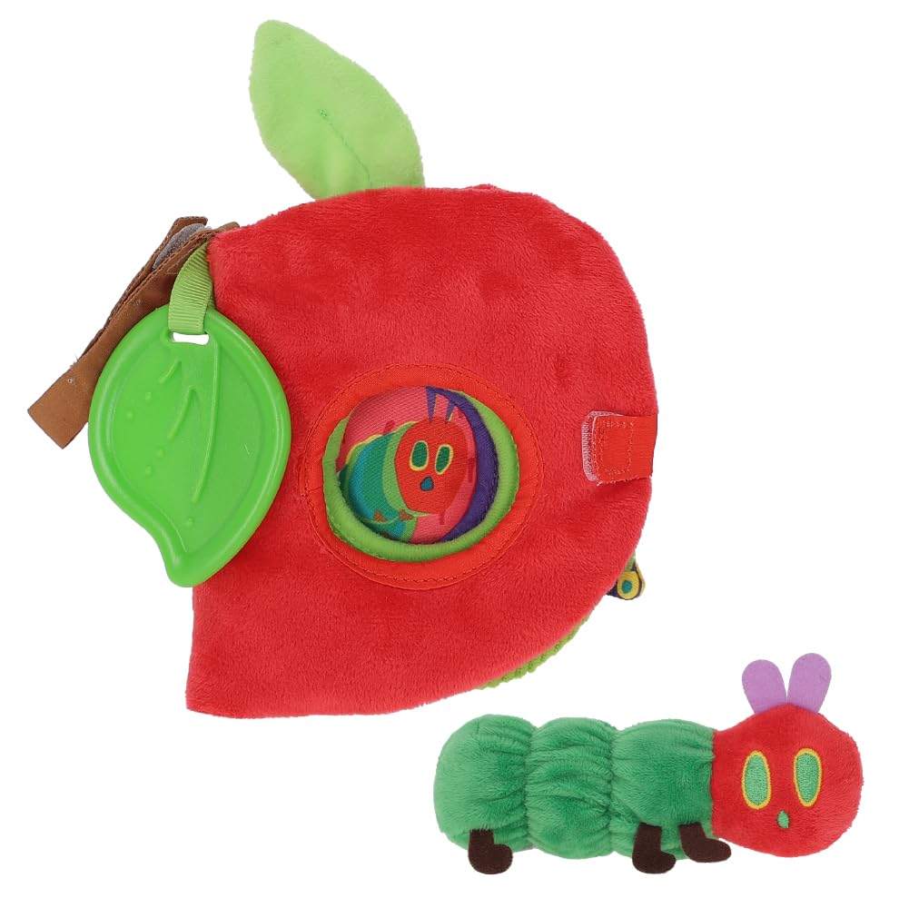 Eric Carle Very Hungry Caterpillar Activity Apple and Plush - Crinkle Texture Inside and Attached Leaf Teether - Hanging Loop for On The Go Fun