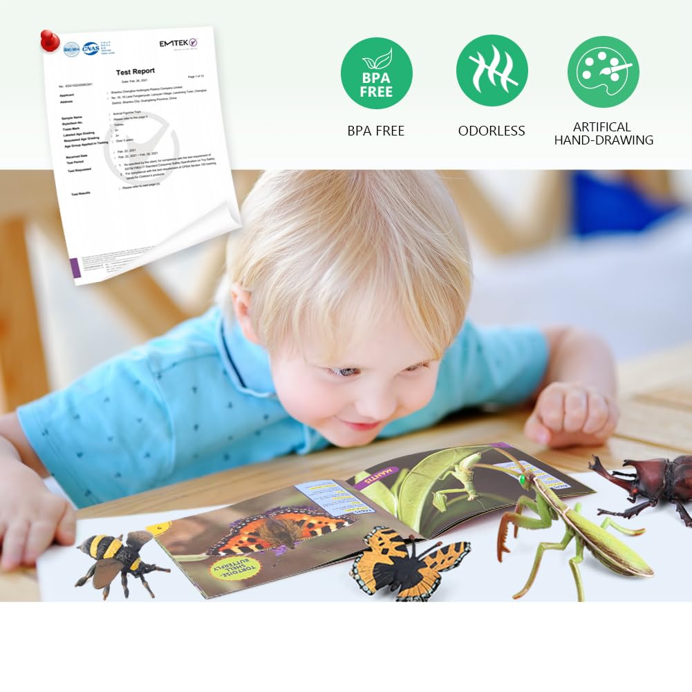 Bug Toys Figurines VOLNAU 12PCS Insect Animal Figures for Kids Toddlers Christmas Gifts Decorations Educational Bee Beetle Mantis Spider Ladybug