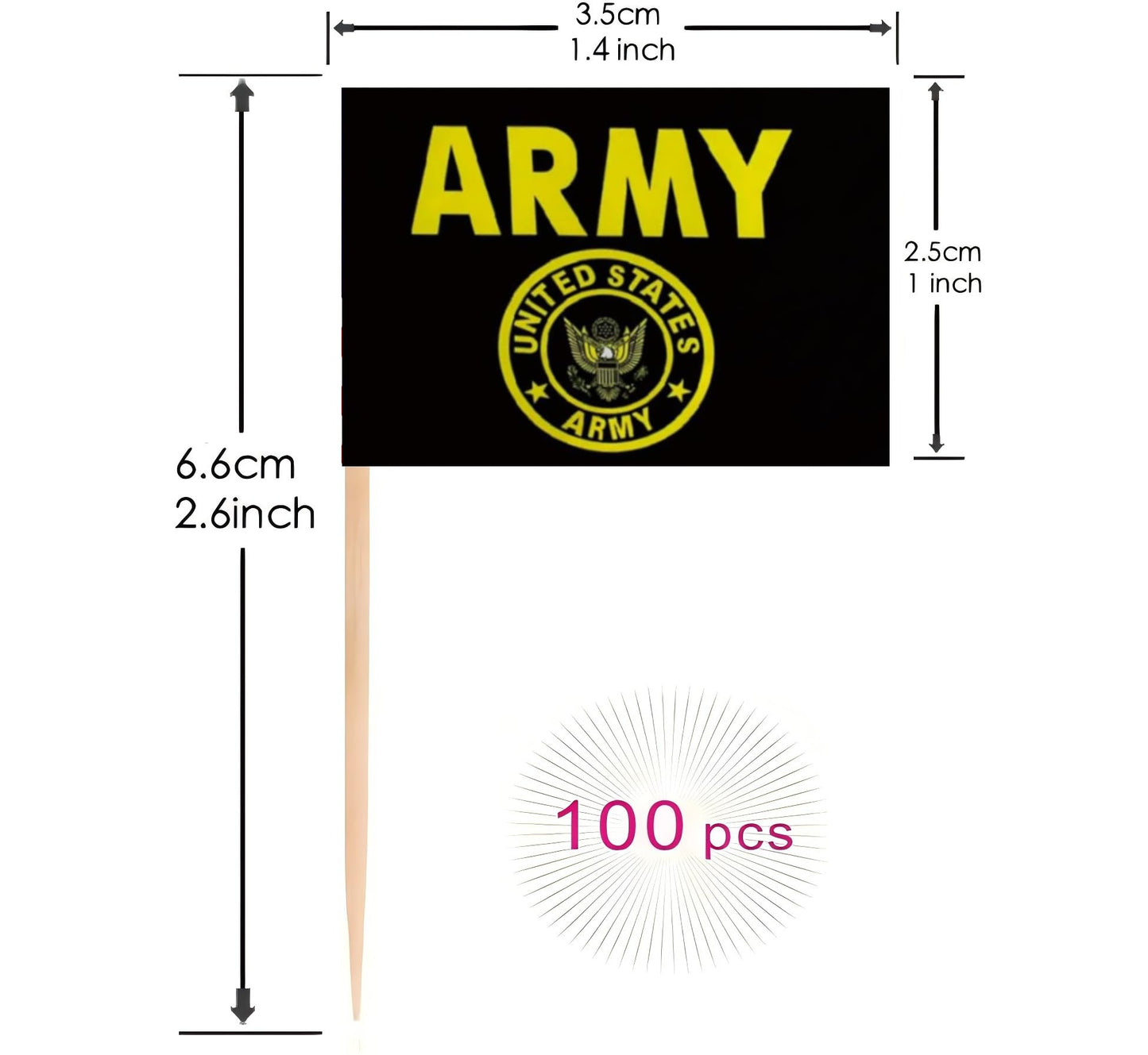 JAVD 100 Pcs US Army Gold Crest Toothpick Flag Small Mini United States Military Cocktail Fruit Cupcakes Toppers Food Stick Flags Decorations
