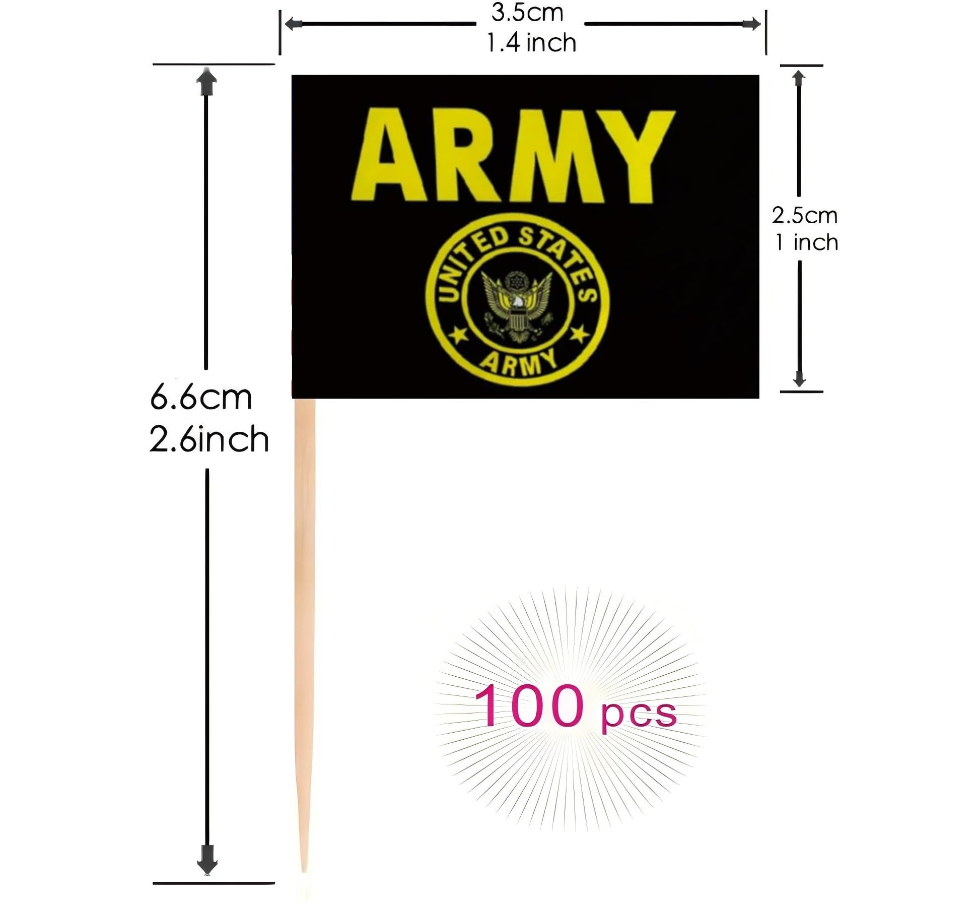 JAVD 100 Pcs US Army Gold Crest Toothpick Flag Small Mini United States Military Cocktail Fruit Cupcakes Toppers Food Stick Flags Decorations