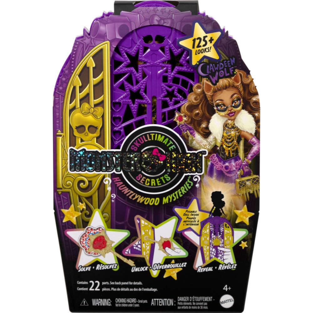 Monster High Skulltimate Secrets Doll and Accessories Set, Hauntlywood Mysteries Clawdeen Wolf with Reveal Closet & 19+ Glam Surprises Like Doll
