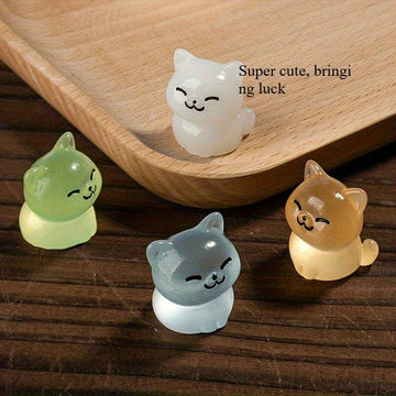 Veloshine 3Pcs Luminous Mini Resin Cat, Suitable for Gardens, Aquariums, Decorations, Birthday Parties and Handicrafts