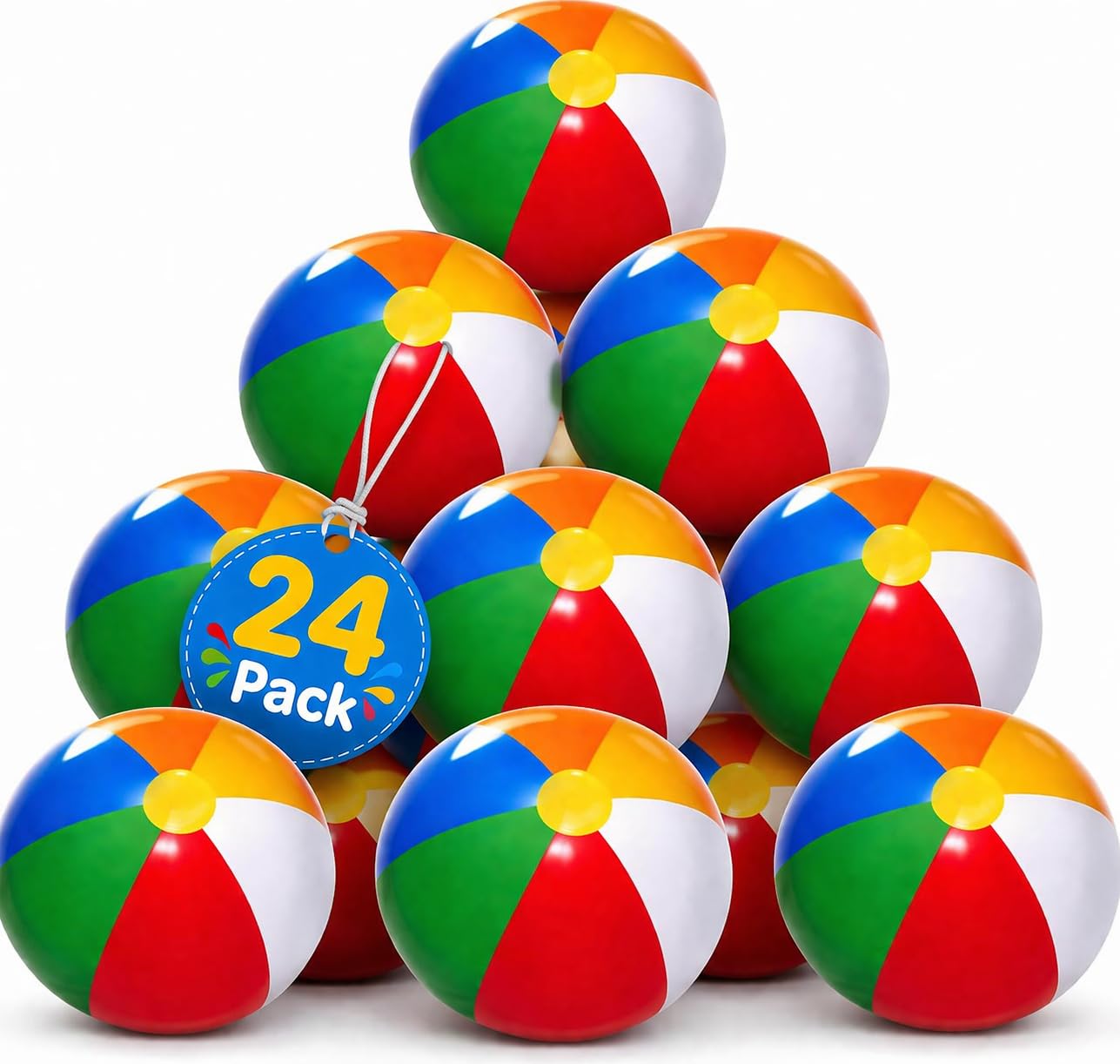 4E's Novelty 24 Pack -16 Inch Inflatable Beach Balls Bulk 24 - Birthday Pool Party Favors for Kids, Summer Goodie Bags Easter Basket Stuffers Toys
