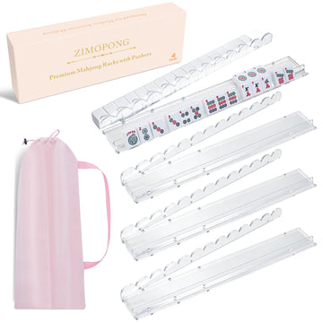 ZIMOPONG Mahjong Racks with Magnetic Pushers 17.5inch, 4 PCS, Clear Acrylic Scallop Mahjong Rack with Pushers, Ideal Gift for Mahjong Lovers, Parties