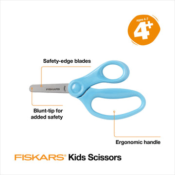 Fiskars 5" Blunt-Tip Scissors for Kids Ages 4-7, For School or Crafting, Turquoise (Pack of 1)