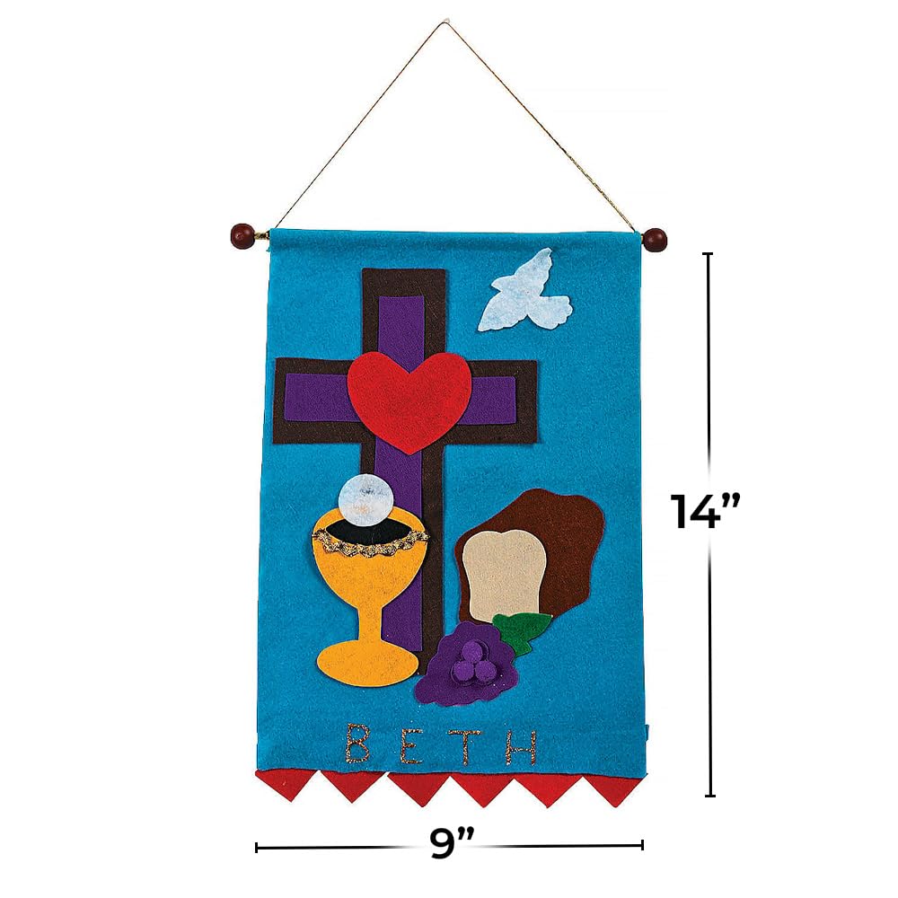 Fun Express First Communion Banner Kit - First Holy Communion Decorations for Boys and Girls | DIY Felt Banner Craft with Glitter and Wooden Dowel |