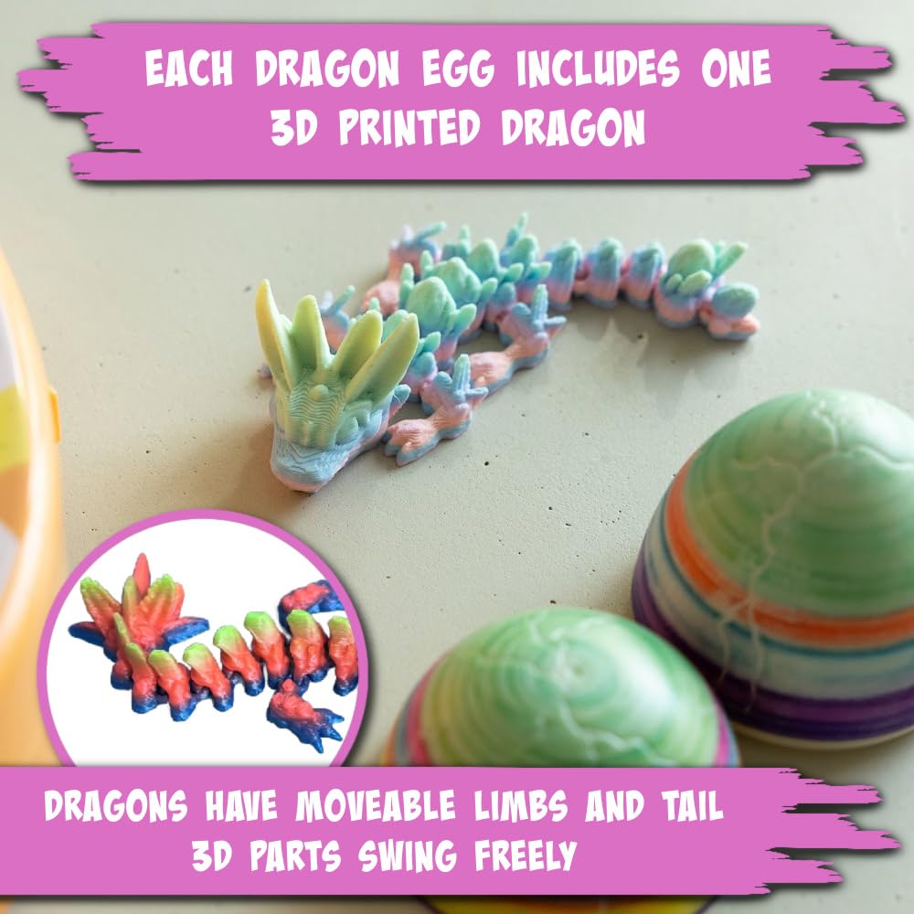 Eggmazing Dragon Egg Arts & Craft Kit, Decorate Dragon Eggs with Surprise Moveable 3D Dragons Inside, Spark Creativity & Imaginative Play with Mess