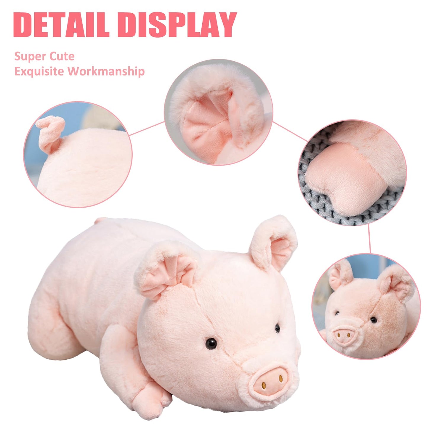 Litence Weighted Stuffed Animals, 3.3lbs Weighted Pig Stuffed Animal Pink Pig Plush Animals Hugging Pillow Toy for Kids and Adults, 19.6 inch