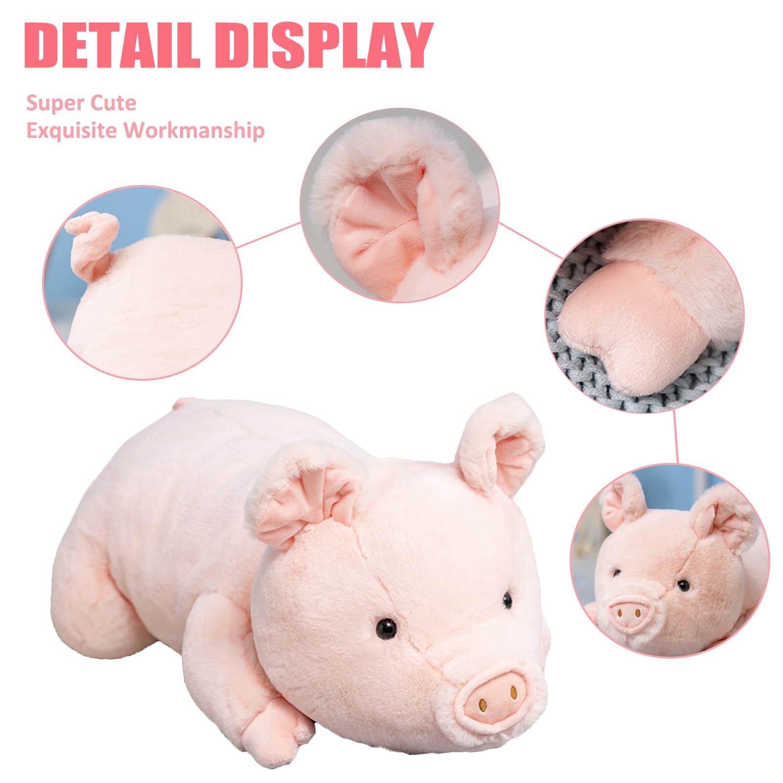 Litence Weighted Stuffed Animals, 3.3lbs Weighted Pig Stuffed Animal Pink Pig Plush Animals Hugging Pillow Toy for Kids and Adults, 19.6 inch