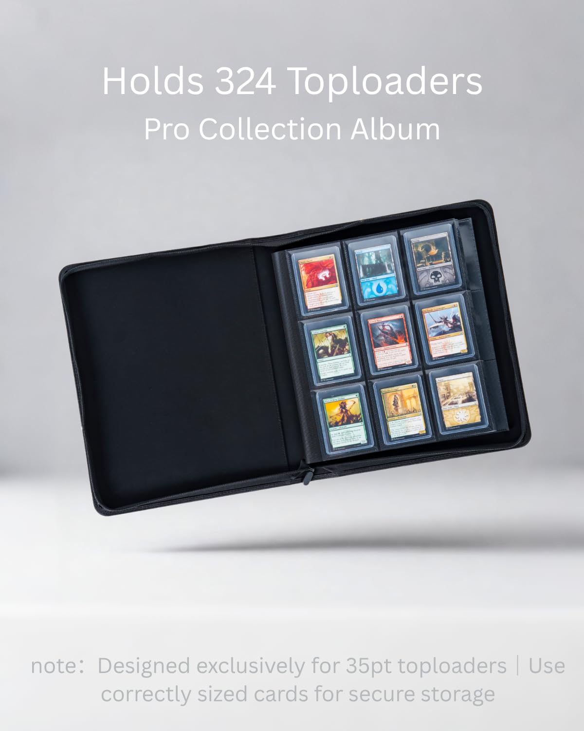 KUOOKING Top loader Binder - Holds 324+ Top Loaders for Cards, 9 Pocket Top Loader Binders with Sleeves for 3" x 4" Rigid Card Holders for Baseball