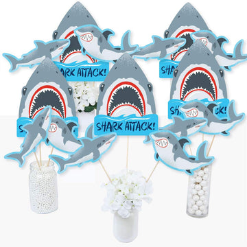 Big Dot of Happiness Shark Zone - Jawsome Shark Party or Birthday Party Centerpiece Sticks - Table Toppers - Set of 15
