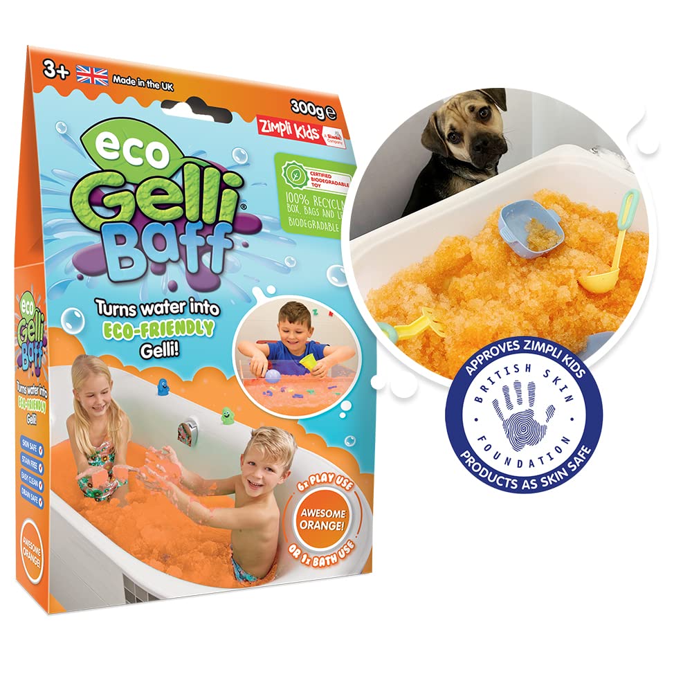 Eco Gelli Baff Orange, 1 Bath Pack or 6 play uses, Turn water into colourful goo! Children's Sensory & Bath Toy, Certified Biodegradable Toy
