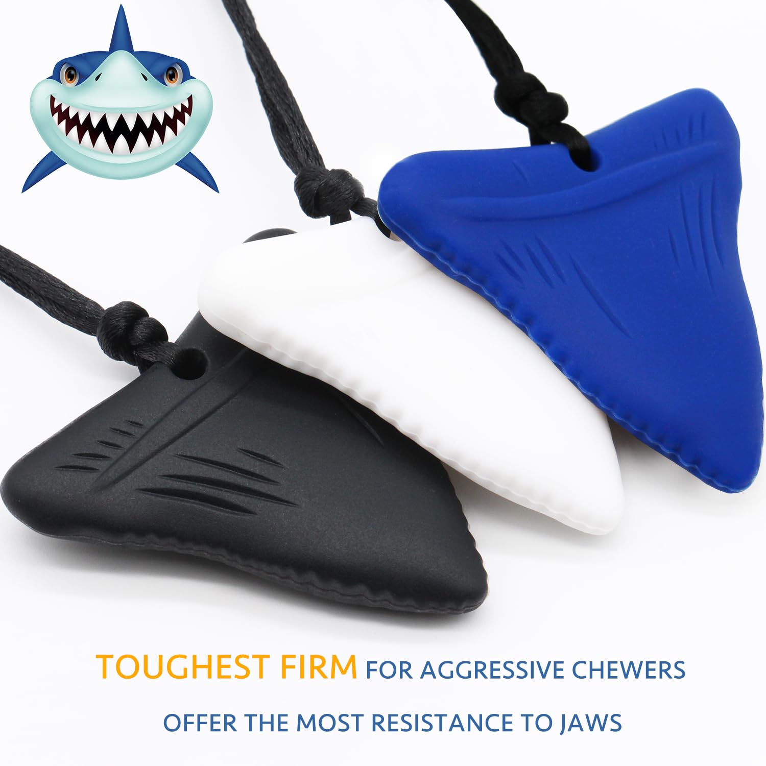 Xtra Tough (XT) Shark Tooth Sensory Chew Necklace (6 Pack) - Chewing Necklace Chew Toys for Kids, Boys or Girls - Designed for Autism Aggressive