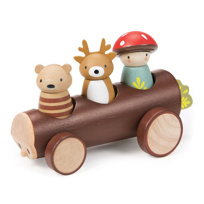 Tender Leaf Toys - Timber Taxi - Wooden Log Shaped Push Vehicle with 3 Removeable Characters - Open-Ended Play Toy, Explore Role-Play and Imagination