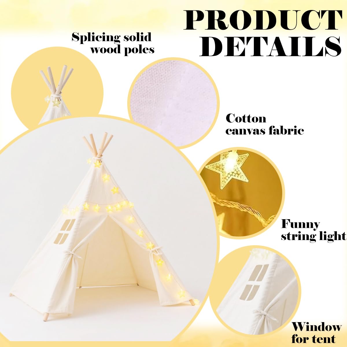 Quaocens Teepee Tent for Kids,with String Lights,6 Pack