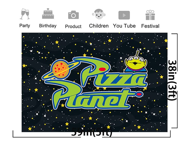 Pizza Planet Backdrop for Birthday Party Supplies Photo Backgrounds Toy Story Birthday Theme Baby Shower Banner 59x38in yellow