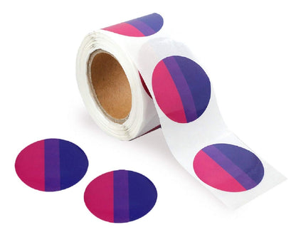 250 Circle Bisexual Pride Stickers on a Roll - LGBTQ Bi-Pride Round Shaped Stickers