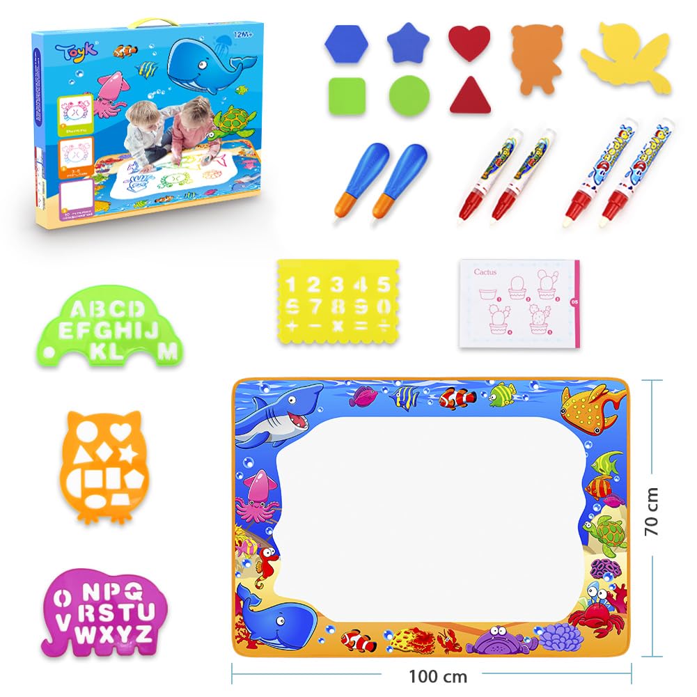 Water Doodle Mat - Kids Painting Writing Color Doodle Drawing Mat Toy Bring Magic Pens Educational Toys for Age 3 4 5 6 7 Year Old Girls Boys Age