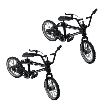 2Pcs Black 1/18 Diecast Bike Action Figure Toy,Mini Finger Mountain Bike Bicycle Art Crafts Desktop Decor Finger Bikes