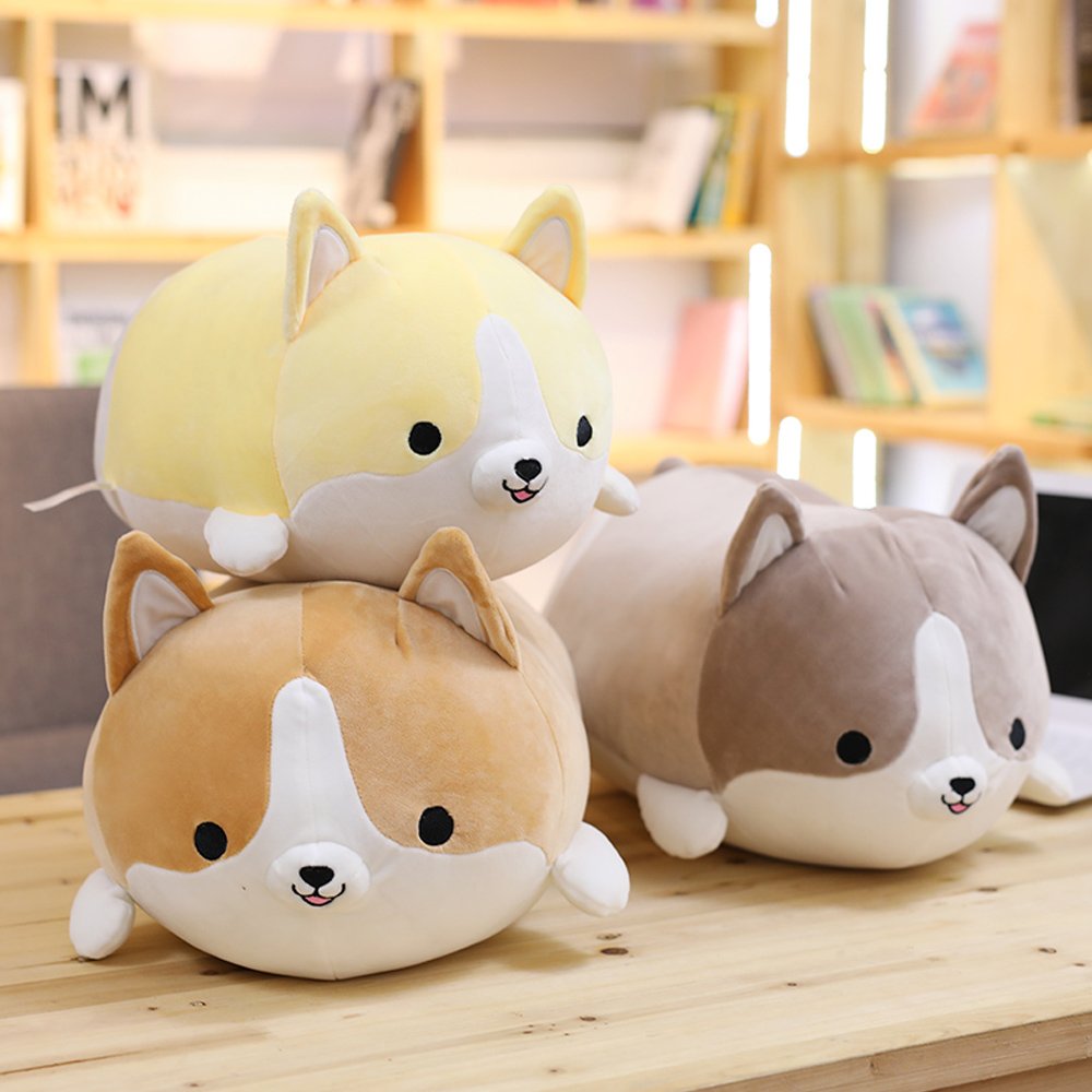 Levenkeness Corgi Dog Plush Pillow, Soft Cute Shiba Inu Akita Stuffed Animals Toy Gifts (Brown, 11.8 in)